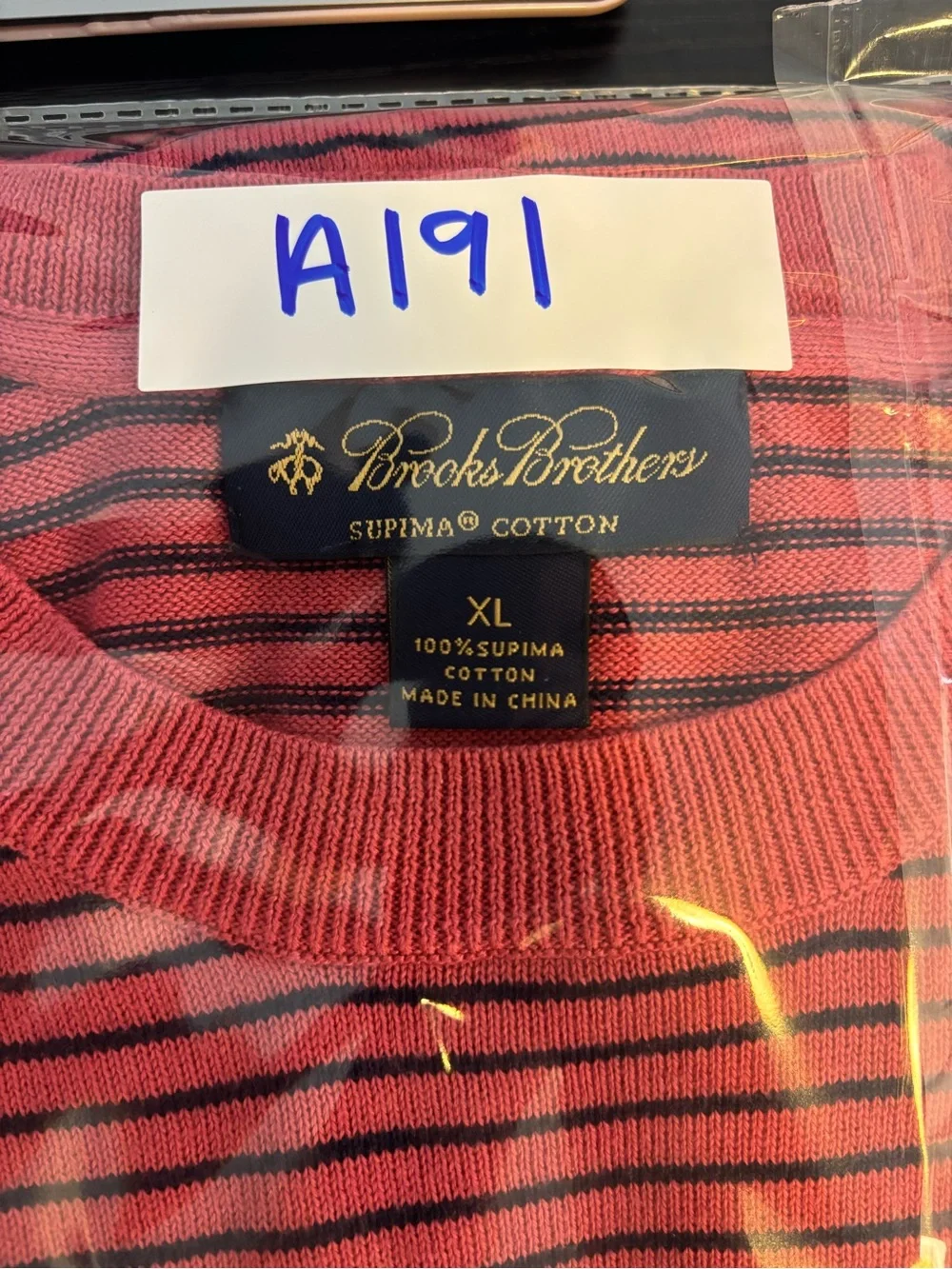 Brooks Brothers Red & Navy Striped Crewneck Sweater XL NWOT 100% Supima Cotton
